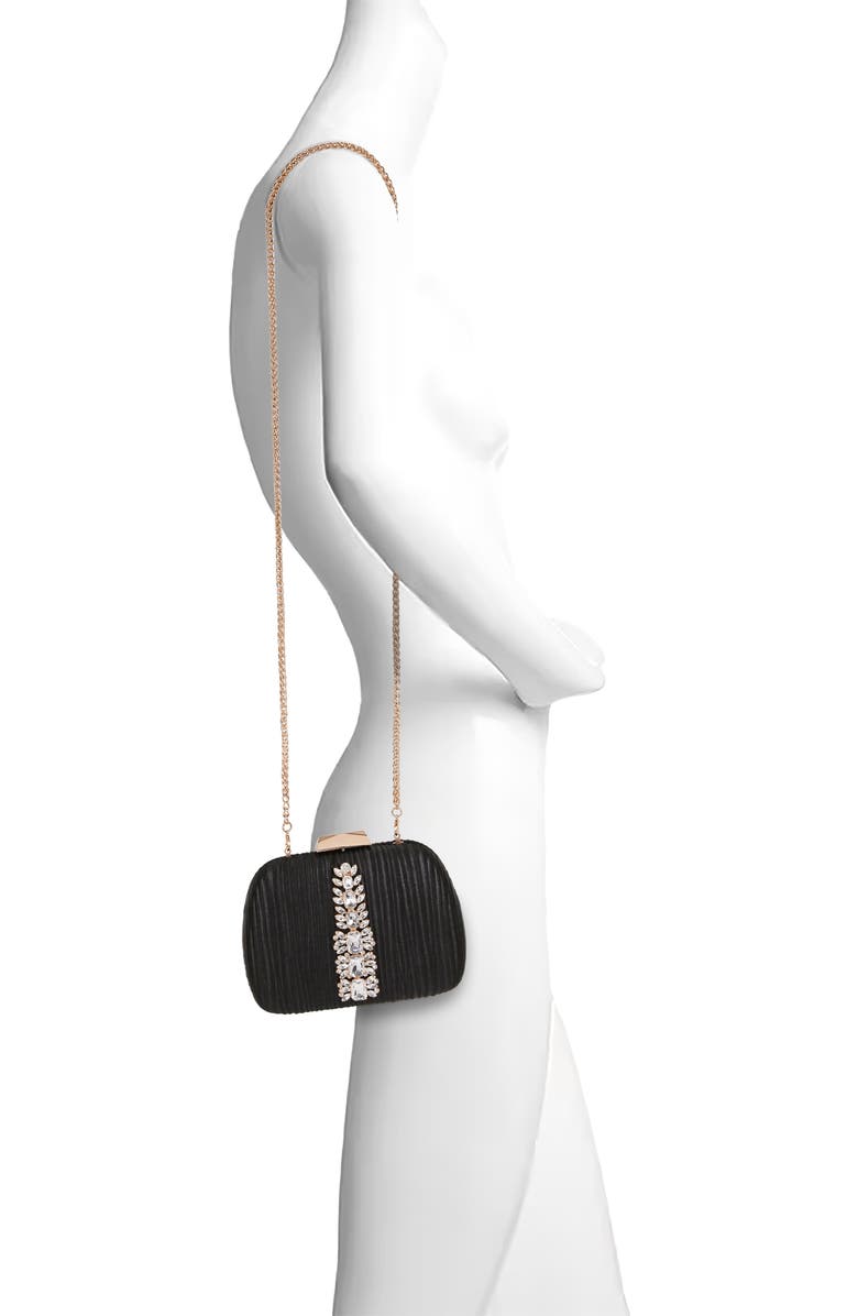 Jewel Badgley Mischka Halo Crystal Panel Minaudiere, Alternate, color, Black