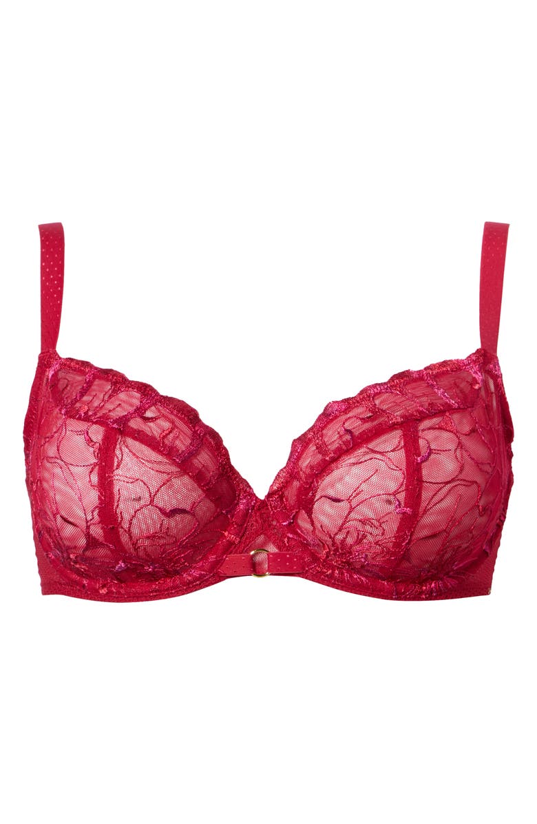 Chantelle Lingerie Fleurs Lace Unlined Underwire Plunge Bra, Alternate, color, Candy Apple Shades