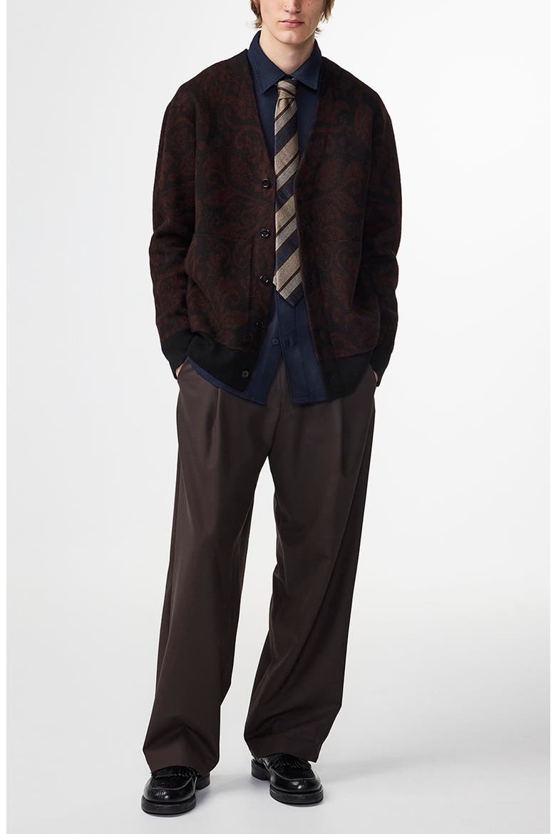 Michael Jacquard Boiled Wool Cardigan, Alternate, color, BLACK