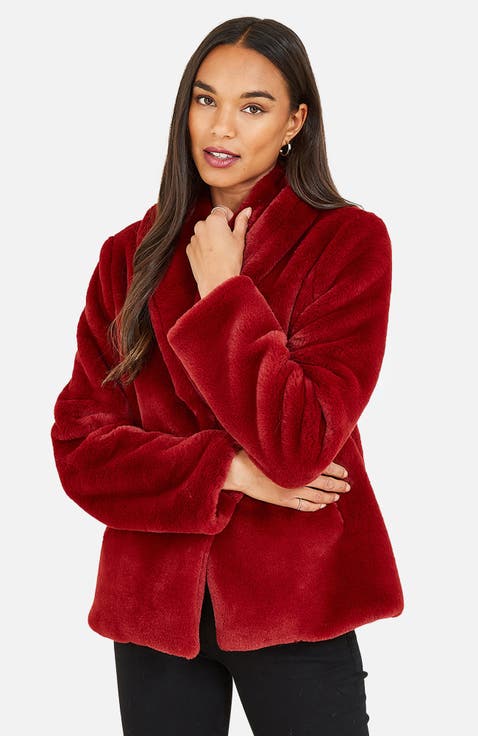 Short Wrap Faux Fur Coat