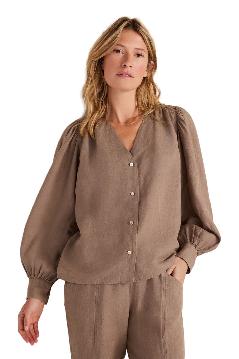 Linen V-Neck Blouse, Main, color, Sugar Chestnut