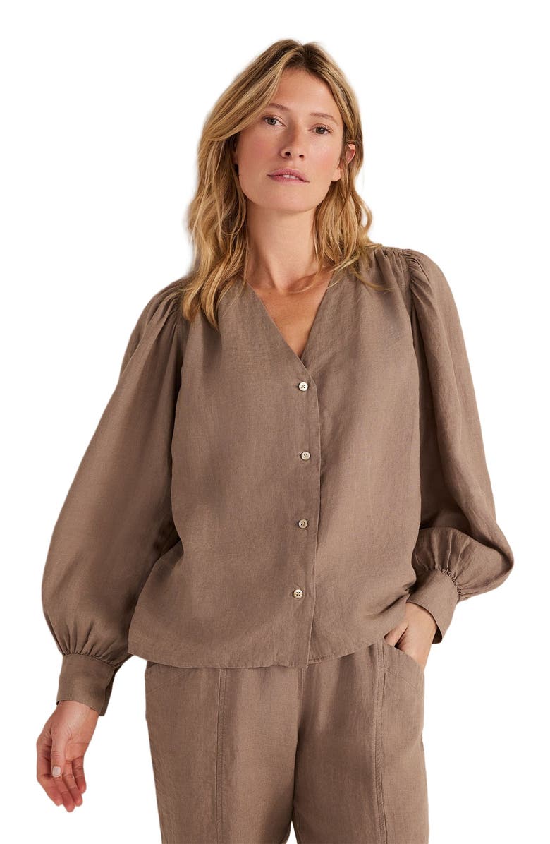 Haven Well Within Linen V-Neck Blouse, Main, color, Sugar Chestnut