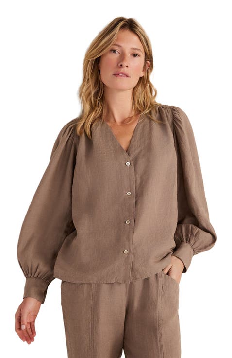 Linen V-Neck Blouse