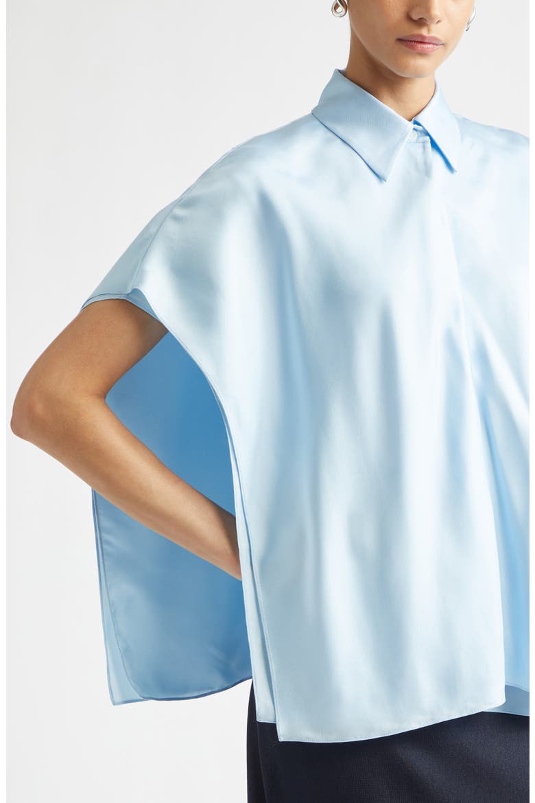 Layered Short Sleeve Silk Twill Button-Up Shirt, Alternate, color, 4052 OXFORD BLUE