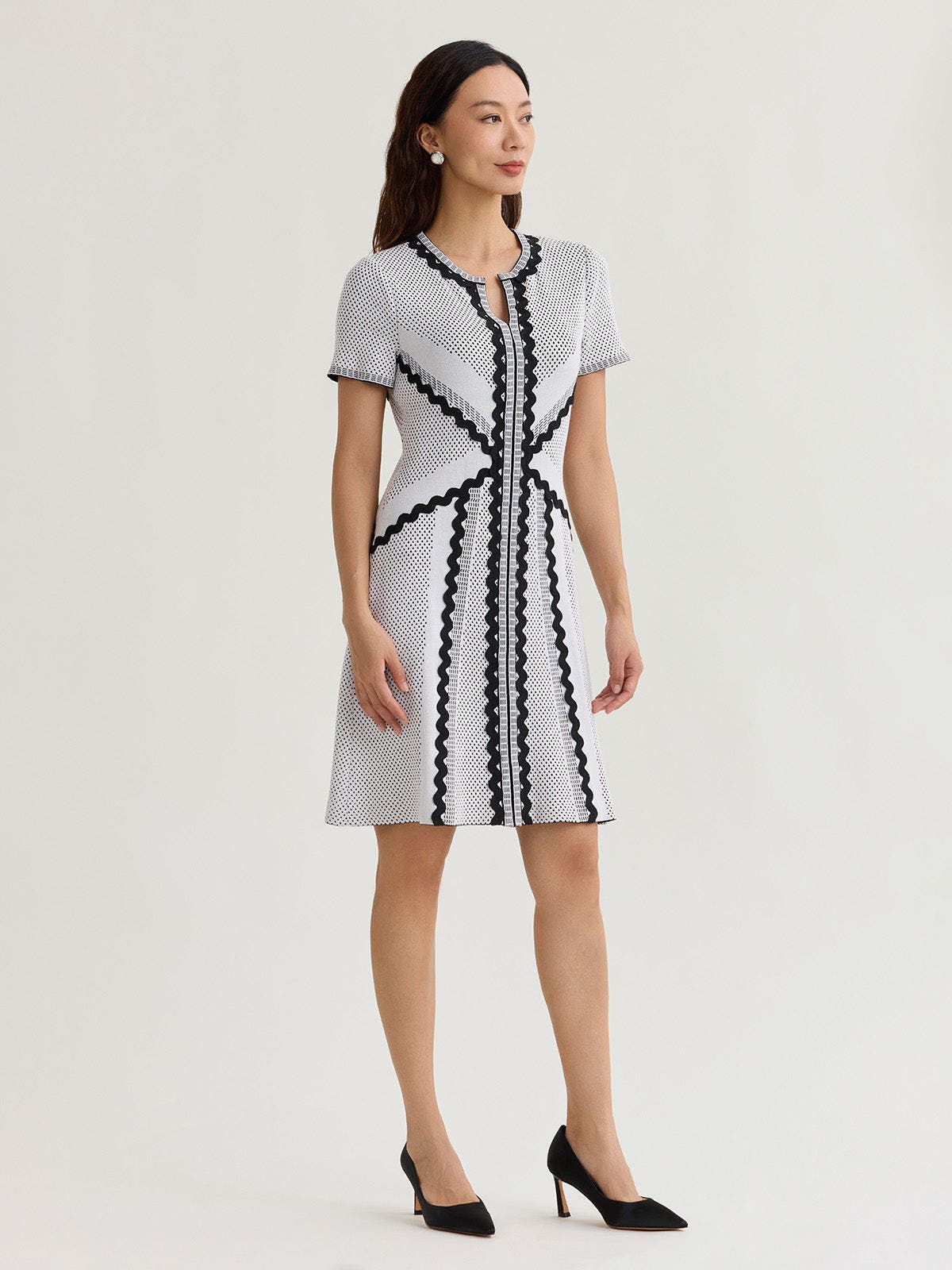 A-Line Monochrome Dotted Stitch Knit Dress - image 2