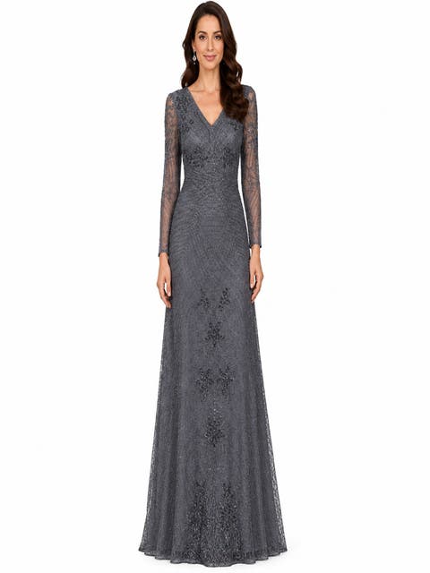 Long Sleeve Beaded Maxi Gown