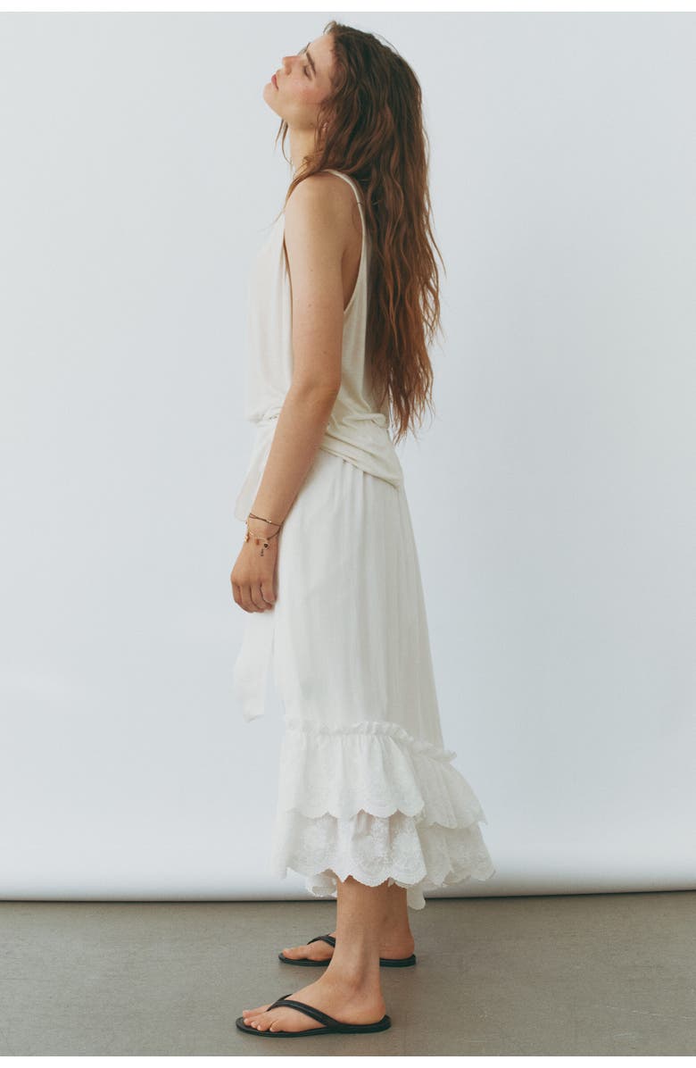 H&M Embroidered Frill-trimmed Skirt, Alternate, color, White
