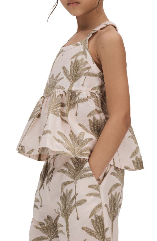 REISS REISS KIDS' KLEMEE SR. PALM PRINT LINEN & COTTON TRAPEZE TOP