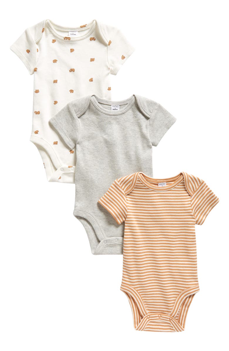 Nordstrom Assorted 3-Pack Cotton Bodysuits, Main, color, Ivory Egret Duckling Pack