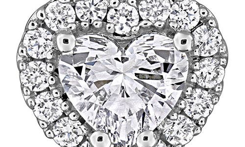 Created Forever Sterling Silver Lab Grown Diamond Heart Halo Stud Earrings In Silver