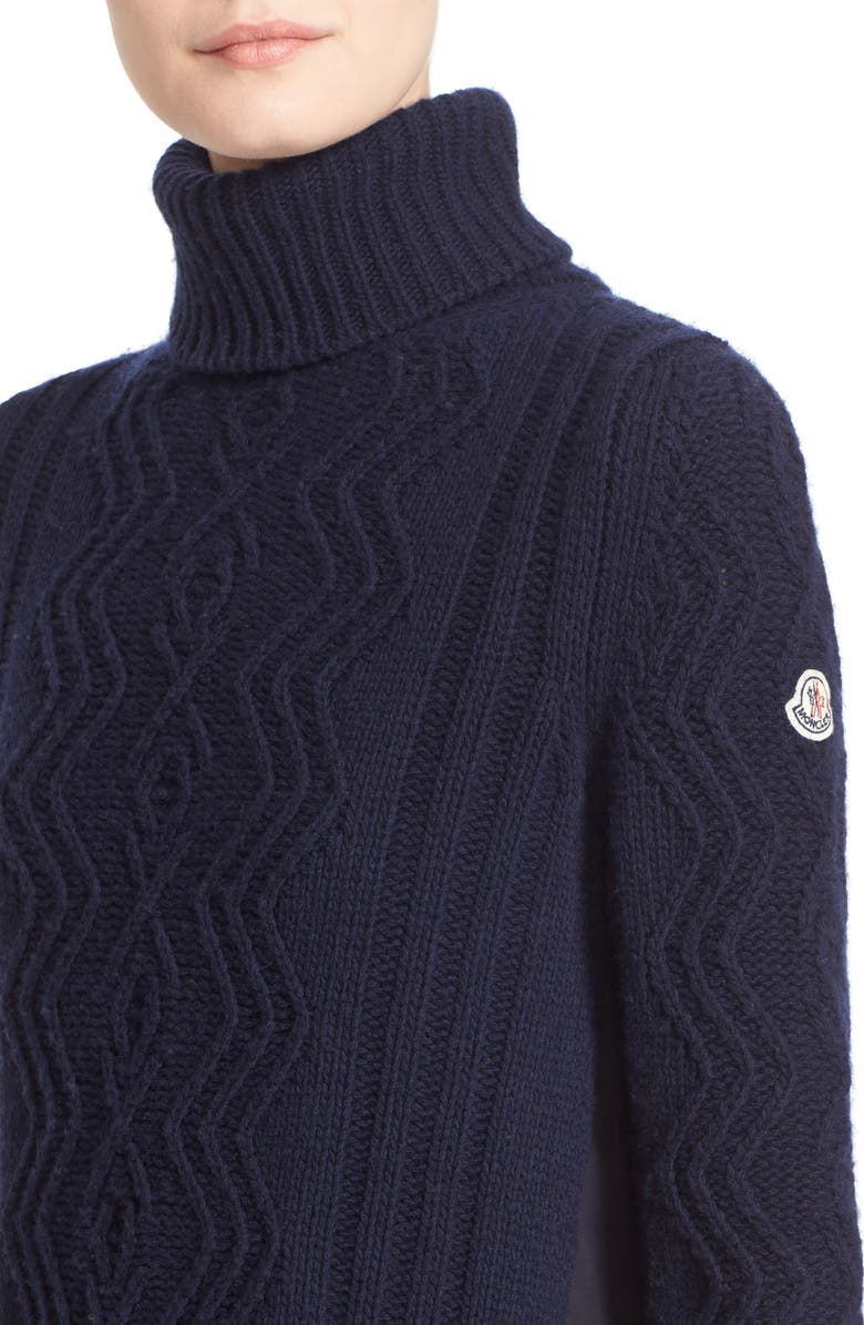 Moncler Braid Knit Wool & Cashmere Turtleneck Sweater, Alternate, color, 