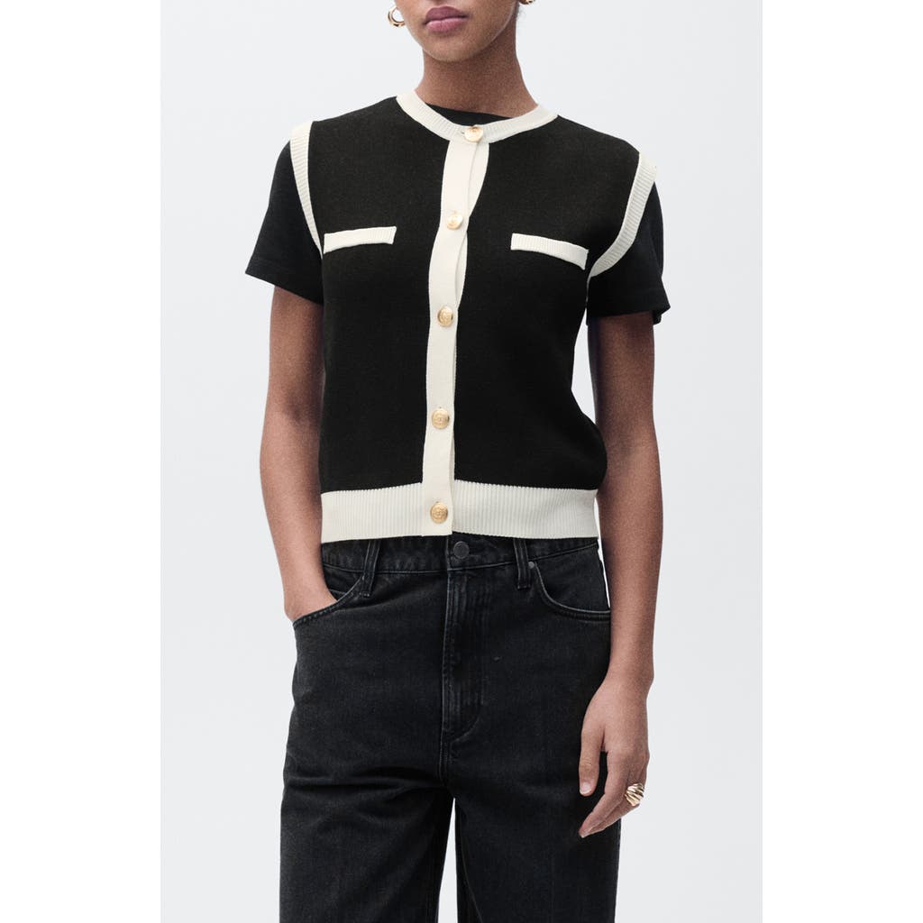 Mango Knitted Waistcoat With Contrast Piping Black In Black