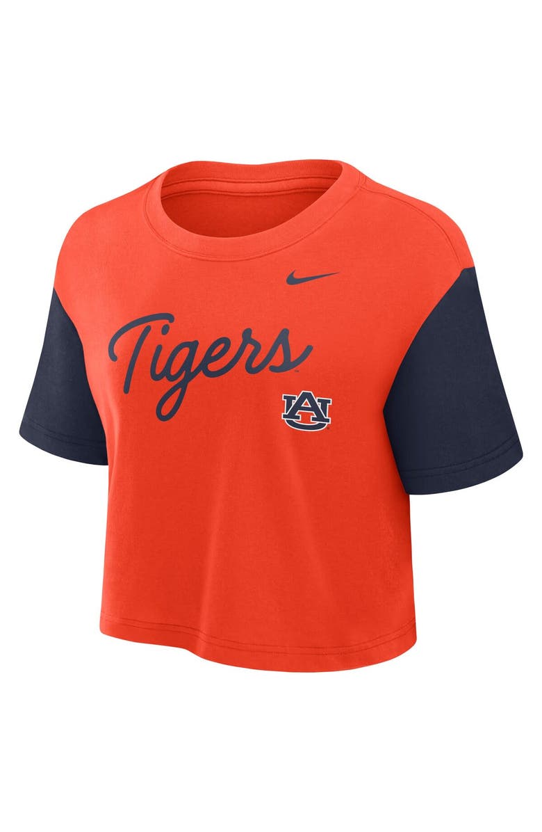 Nike Women's Nike Orange/Navy Auburn Tigers Color-Block Script Cropped T-Shirt, Alternate, color, Orange