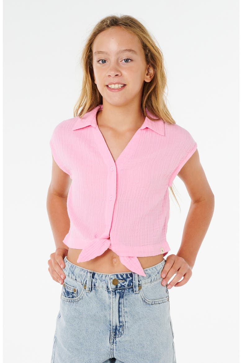 Kids' Premium Surf Crop Cotton Gauze Button-Up Shirt, Main, color, BRIGHT PINK