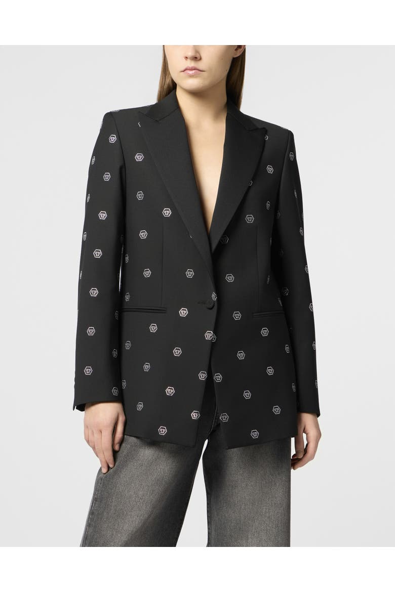 Boyfriend's Fit Blazer Monogram Strass Monogram Women, Main, color, black