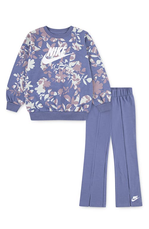 Nike Kids' Floral Camo Sweatshirt & Flare Leg Pants Set In Blue