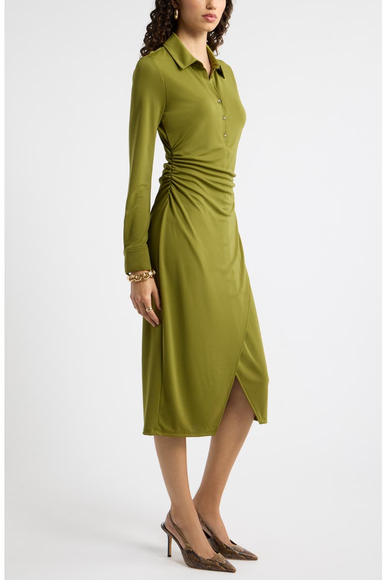 Polo Wrap Midi Dress, Alternate, color, OLIVE AVOCADO