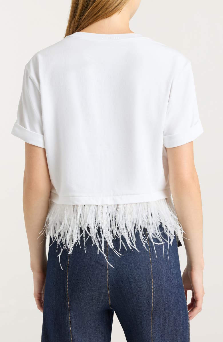 Cinq à Sept Feather Trim Crop T-Shirt, Alternate, color, White