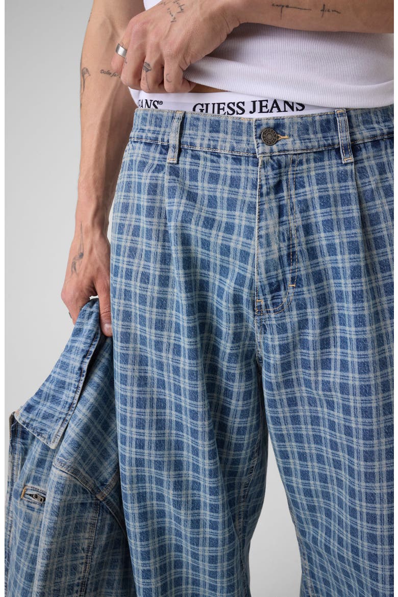 Laser Plaid Pleated Super Baggy Jeans, Alternate, color, BLUE