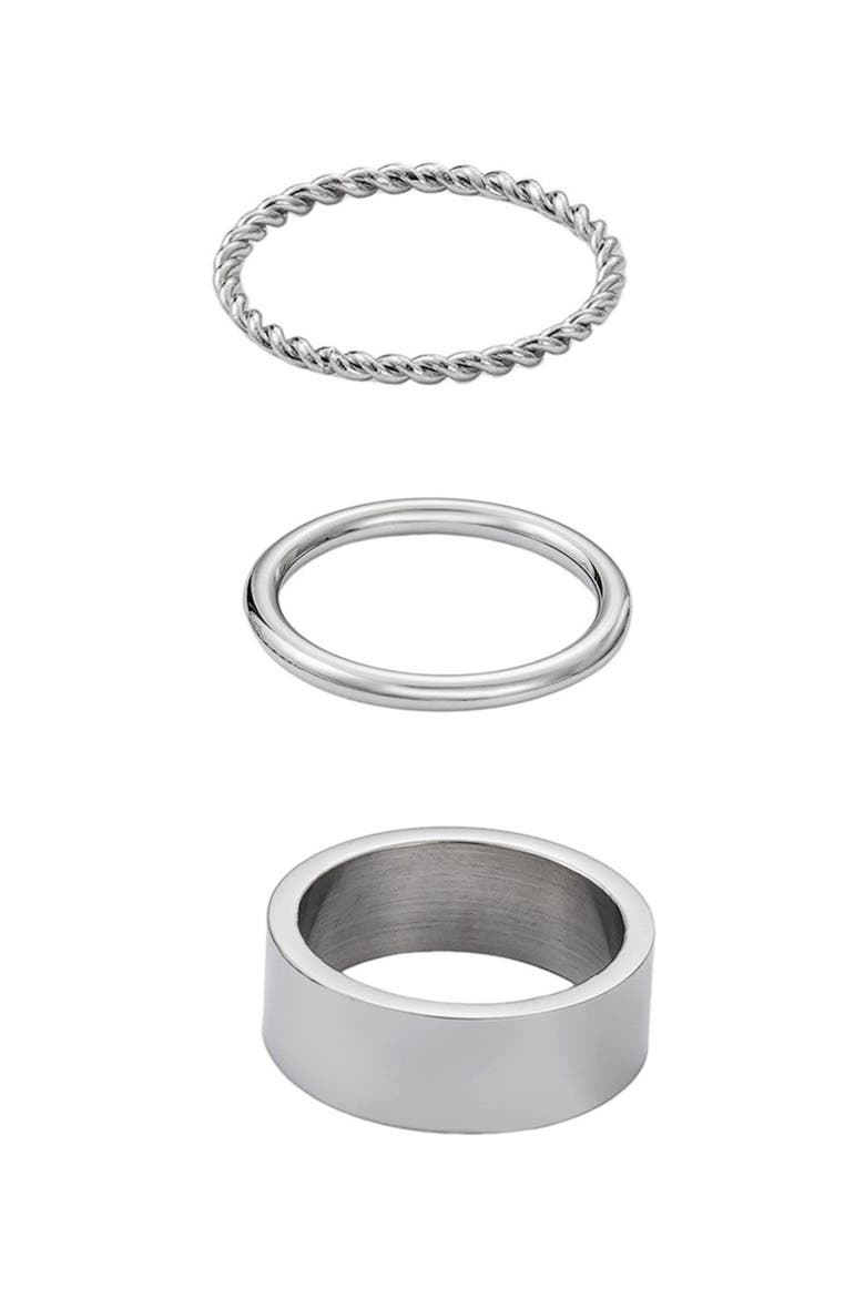 Set of 3 Tarnish Resistant Assorted Stacking Rings, Main, color, SILVER