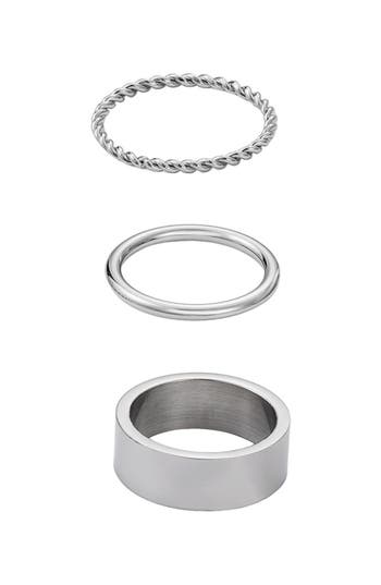 Adornia Set Of 3 Tarnish Resistant Assorted Stacking Rings In Silver