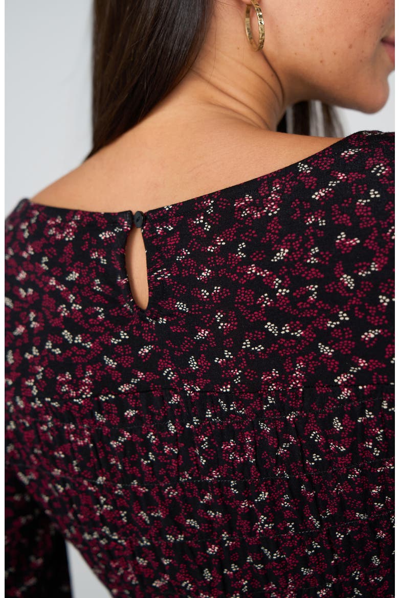 Floral Print Smocked Ruffle Top, Alternate, color, BGNDY/ BLK MULTI