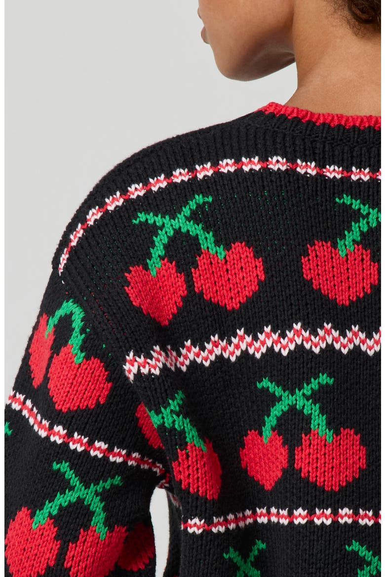 Cherry Crewneck Crop Sweater, Alternate, color, BLACK