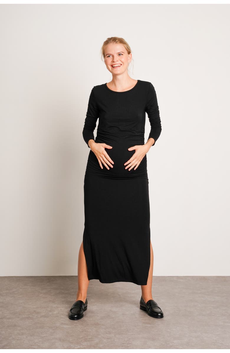 Nom Maternity Curve Long Sleeve Maternity Maxi Dress, Main, color, Black
