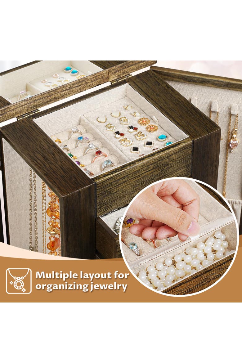 Rustic Solid Wood Jewelry Box Organizer, Alternate, color, Light Taupe