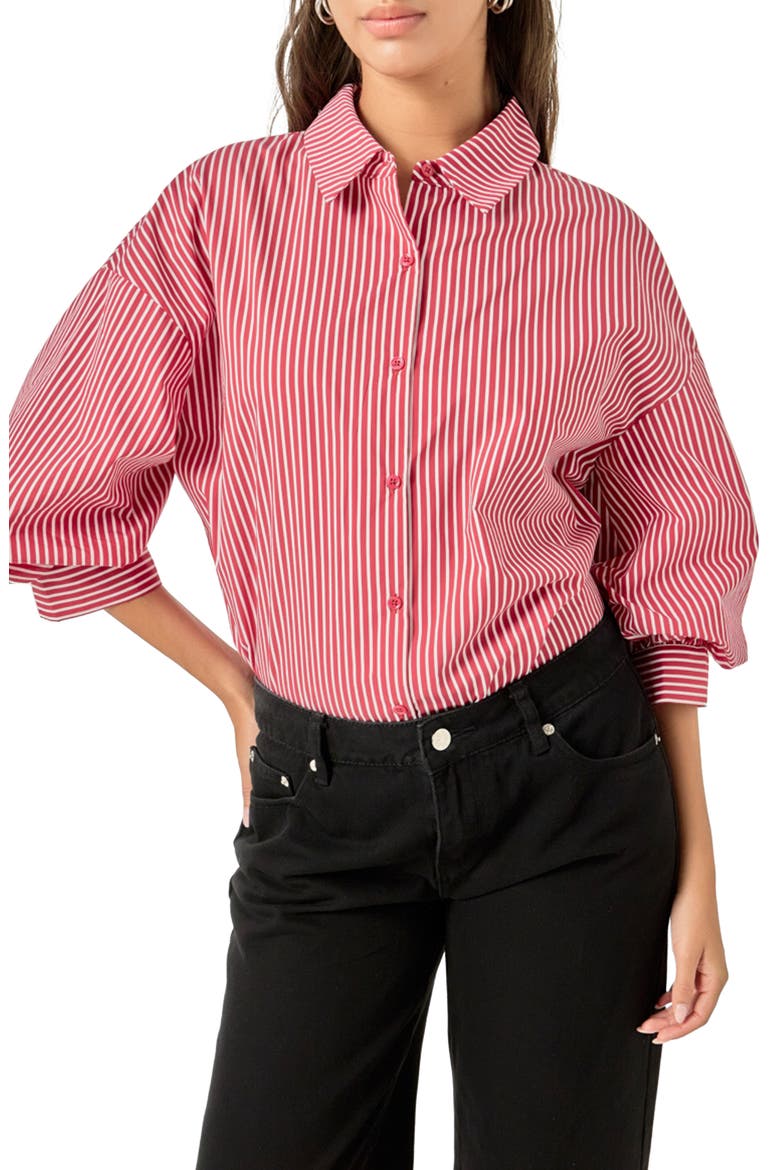 Stripe Balloon Sleeve Shirt, Main, color, BURGUNDY