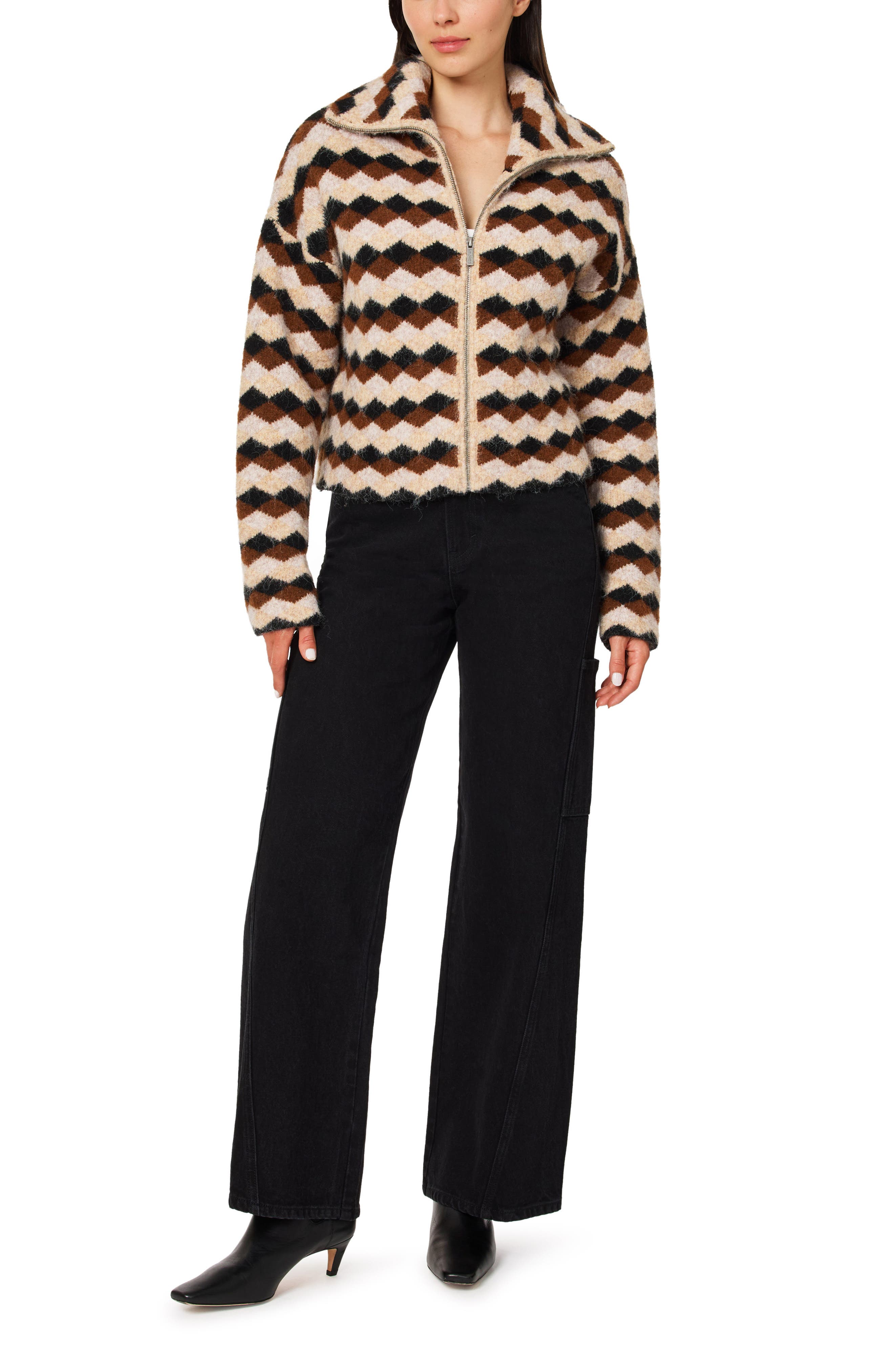Habitual Diamond Check Zip Sweater Jacket (Women) | Nordstromrack