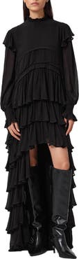 AllSaints Cavarly Ruffle Long Sleeve Maxi Dress