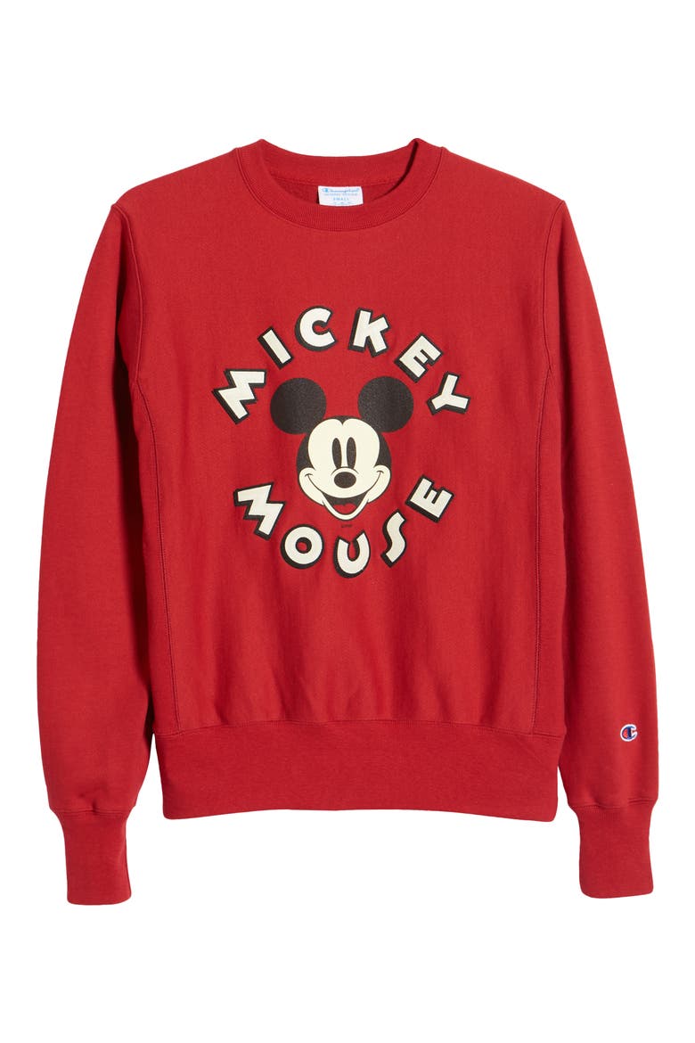 Disney x Champion Unisex Mickey Mouse Graphic Sweatshirt (Nordstrom Exclusive), Main, color, CARDINAL