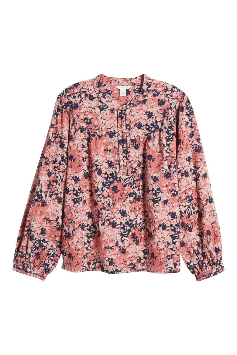 Floral Cotton Split Neck Top, Alternate, color, NAVY- PINK SHADOW FLORAL
