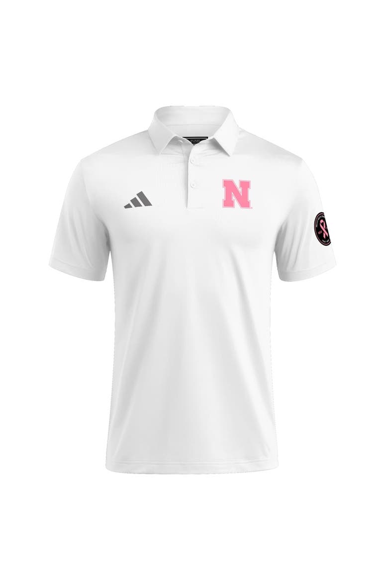 Men's adidas White Nebraska Huskers Wear Pink Breast Cancer Awareness Polo, Alternate, color, White