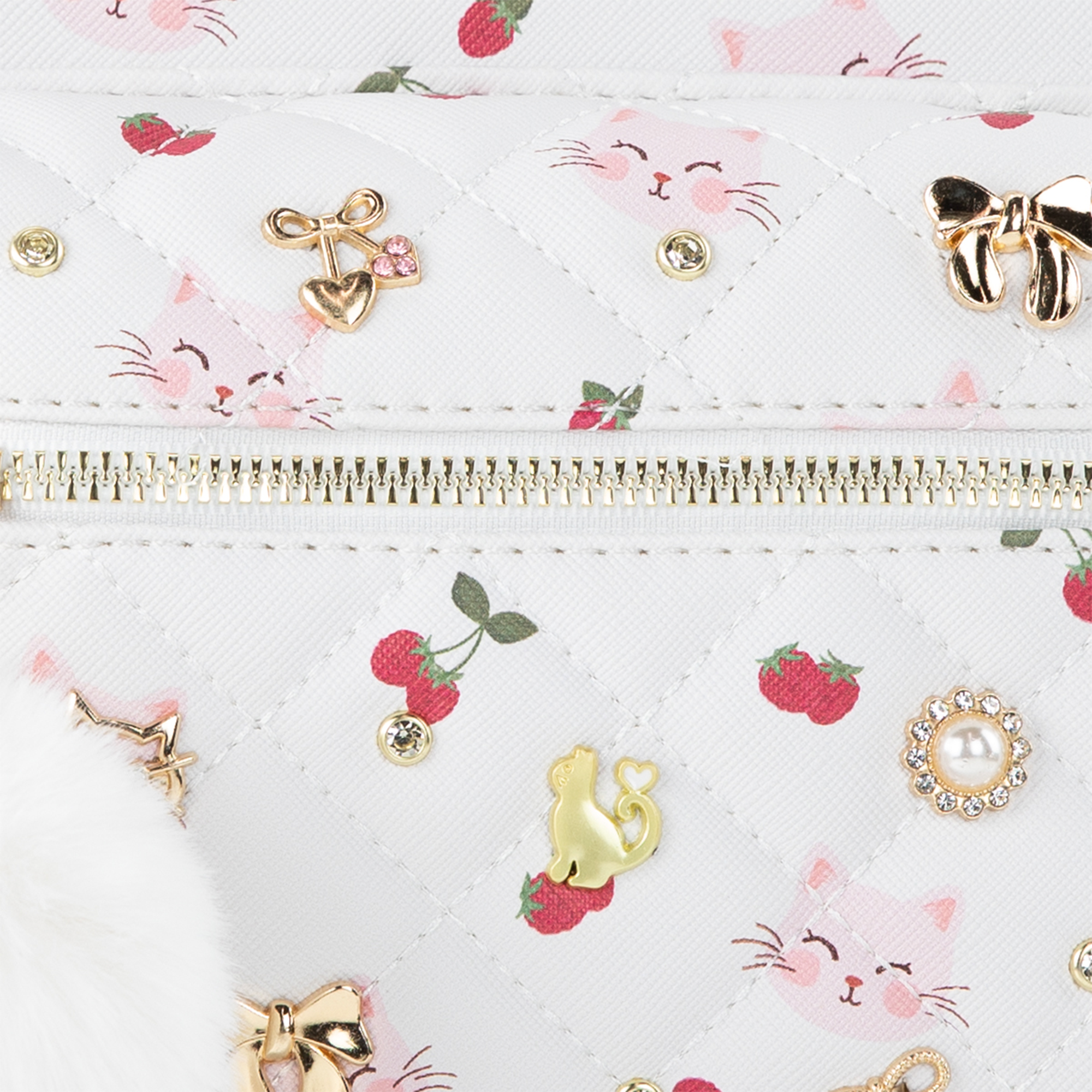 Kitten & Strawberry Quilted Mini Backpack Set, Alternate, color, Raspberry Galore/ Off White