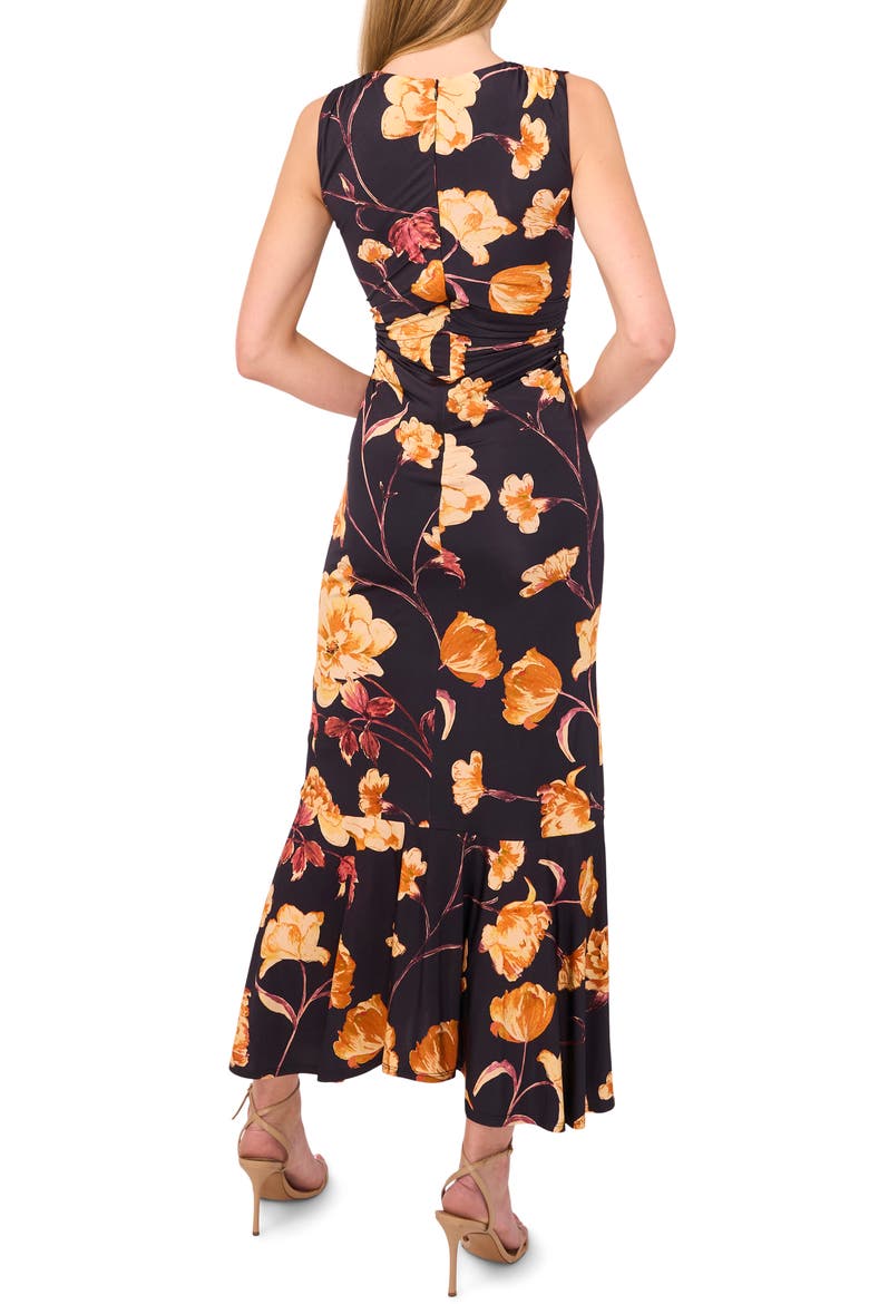 Floral Center Ruched Sleeveless Maxi Dress, Alternate, color, BARITONE BLUE