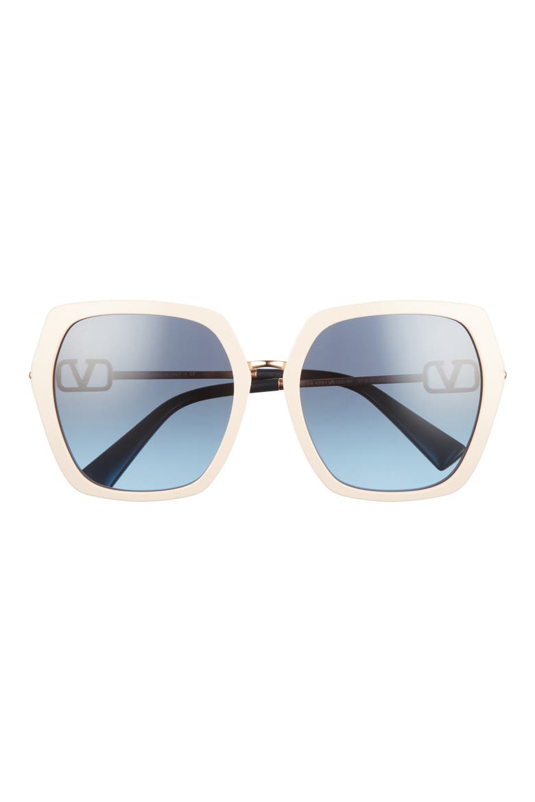 57mm Geometric Sunglasses, Main, color, BEIGE/ GRADIENT BLUE
