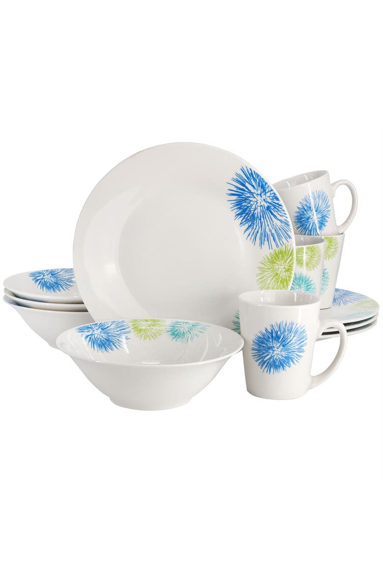 Blue Meadow 12 Piece Fine Ceramic Dinnerware Set, Main, color, White