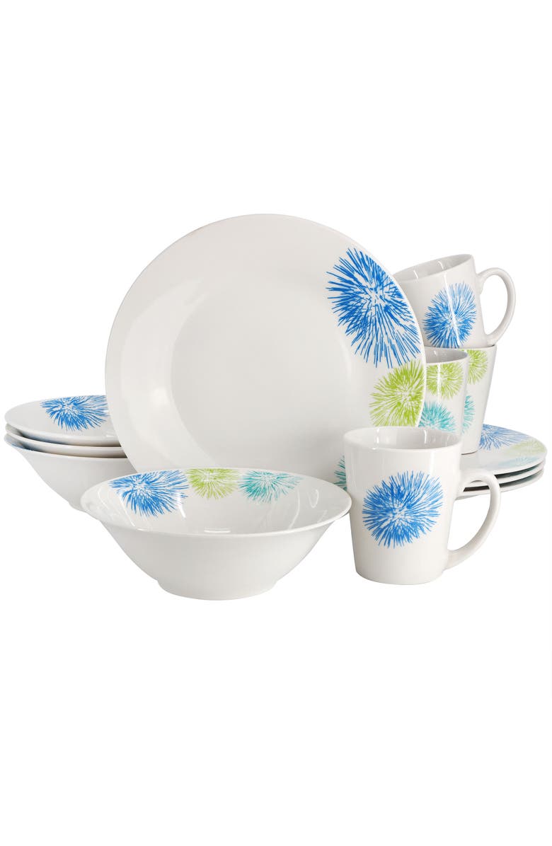 Gibson Home Blue Meadow 12 Piece Fine Ceramic Dinnerware Set, Main, color, White