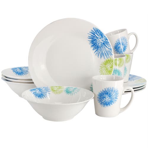 Gibson Home Blue Meadow 12 Piece Fine Ceramic Dinnerware Set In White