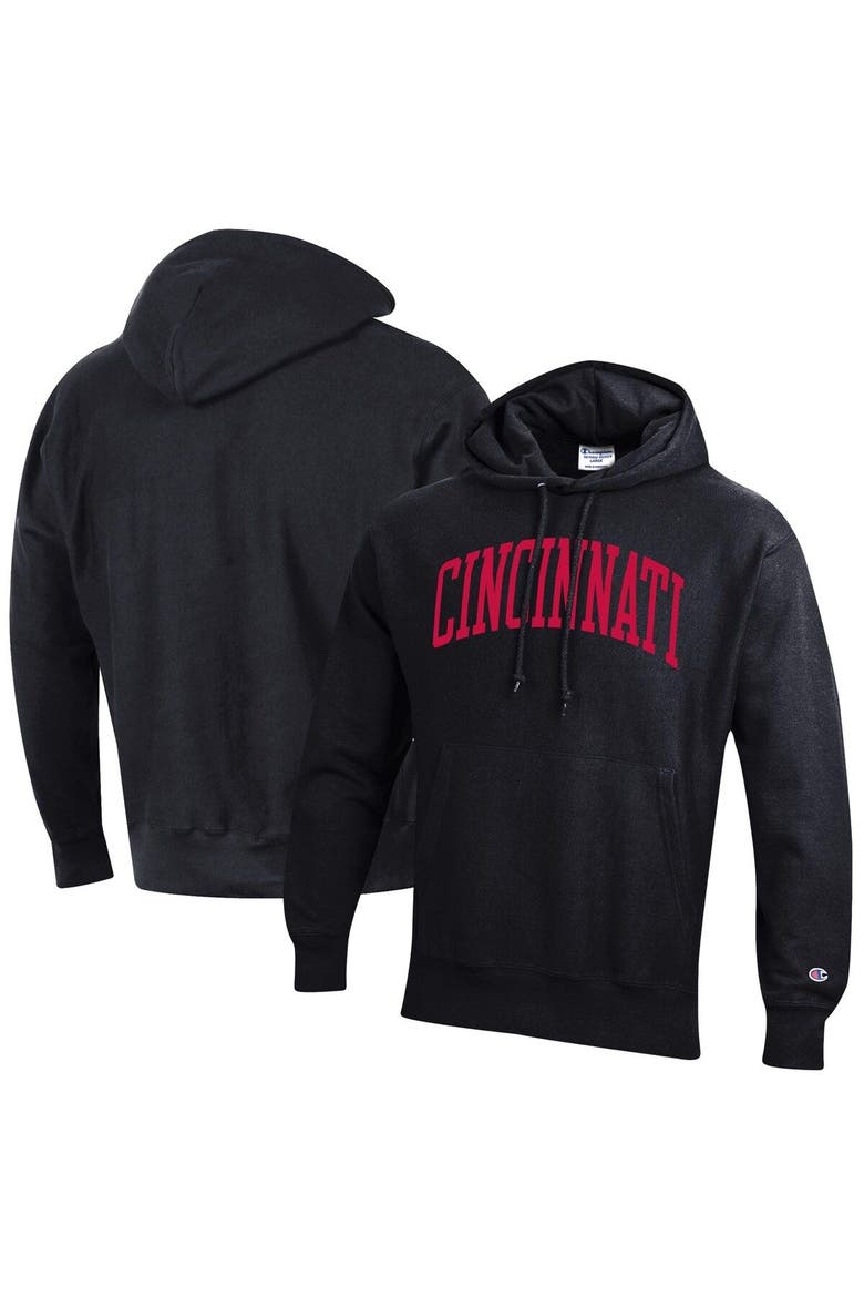 Men's Champion Black Cincinnati Bearcats Team Arch Reverse Weave Pullover Hoodie, Main, color, Black