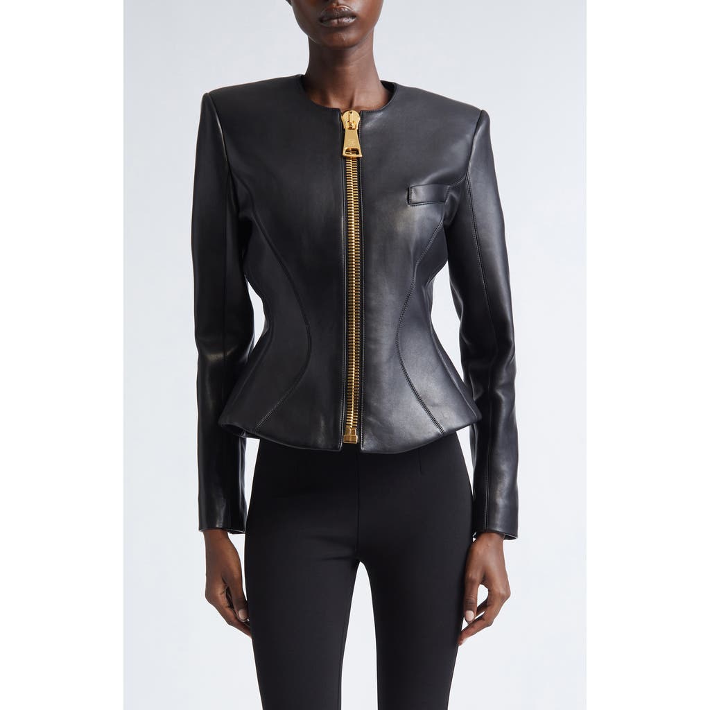 Balmain Lambskin Leather Basque Jacket In Black