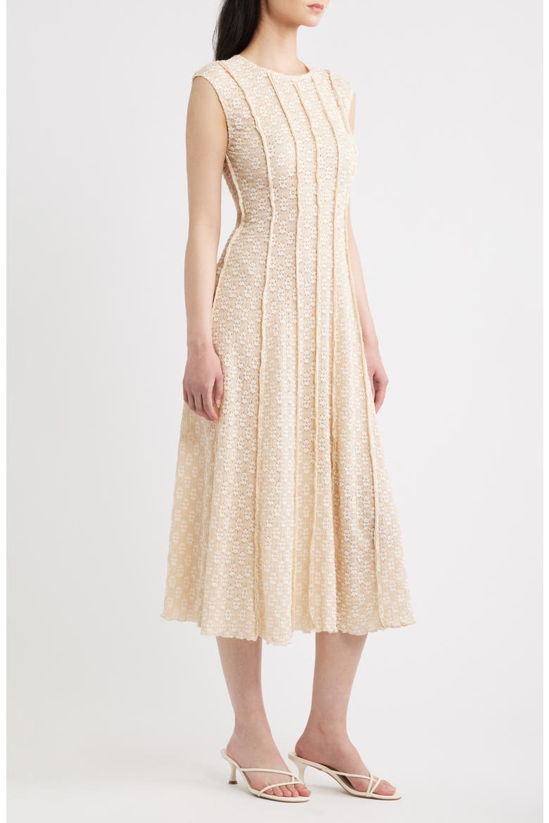 Arete Floral Exposed Seam Midi Dress, Alternate, color, TAUPE