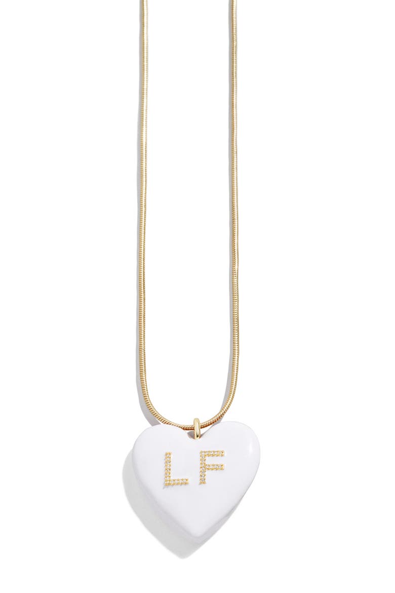 Custom Initial Enamel Heart Pendant, Main, color, WHITE