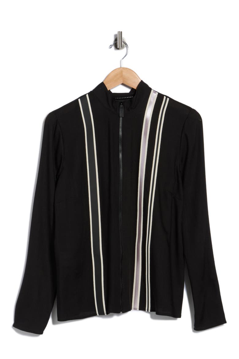 Stripe Wool Zip Blouse, Alternate, color, BLACK