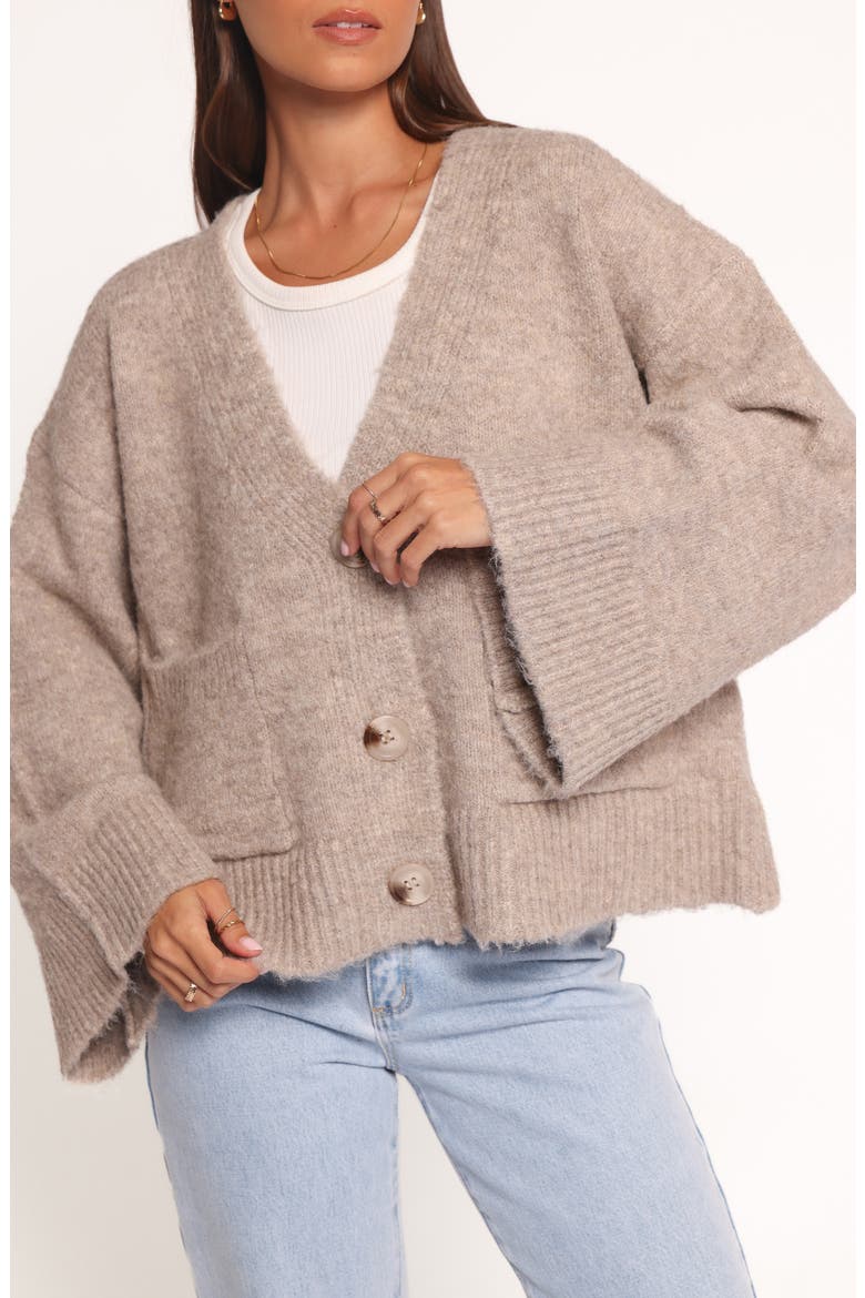 Fern Bell Sleeve Cardigan, Main, color, MUSHROOM