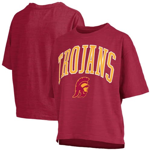 Pressbox Cardinal Usc Trojans Nelson Arch Over Logo Waist Length Oversized Slub T-shirt In Red
