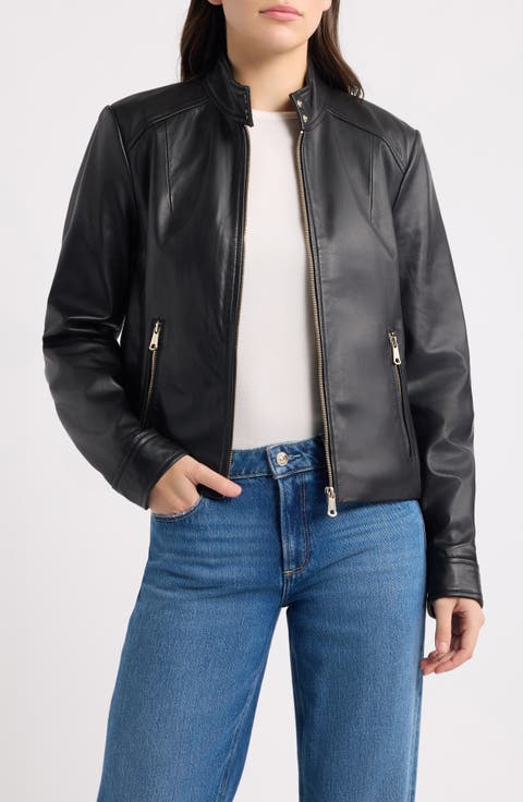 Stand Collar Leather Jacket