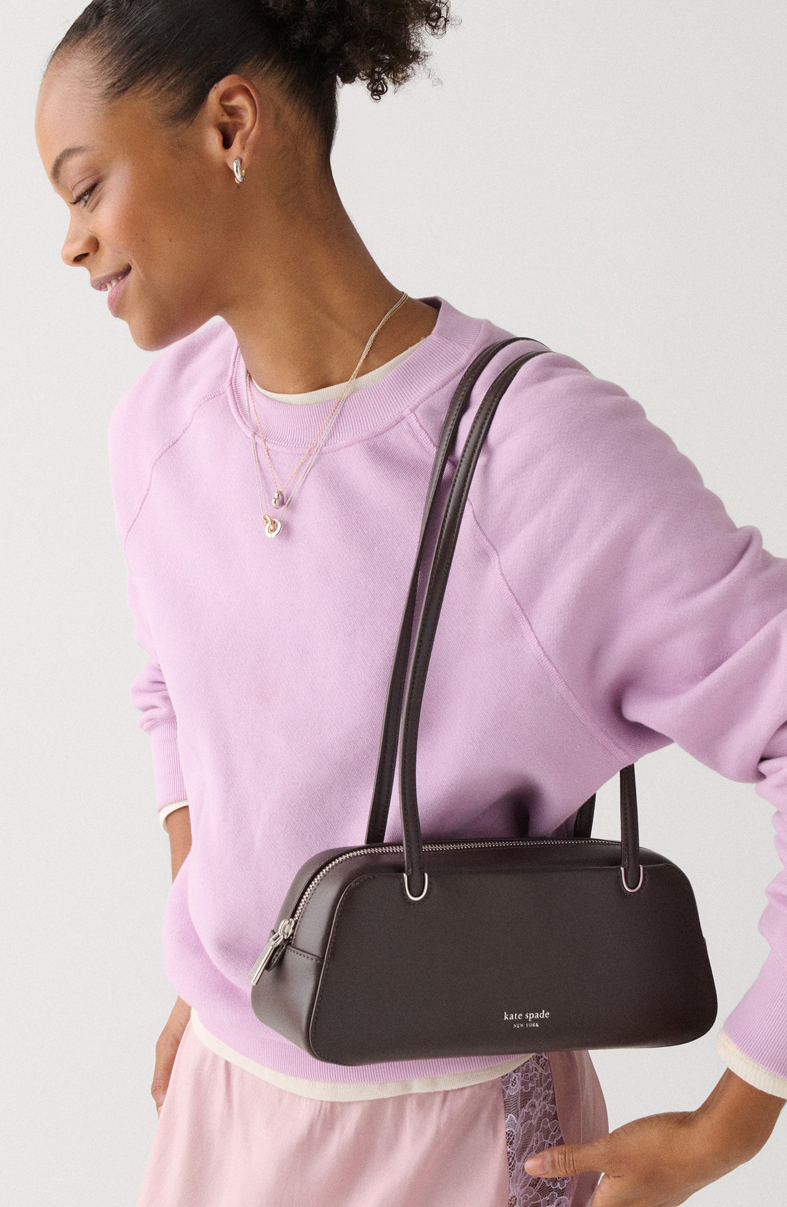 Kate Spade New York grace fine grain leather shoulder bag, Alternate, color, Hot Fudge